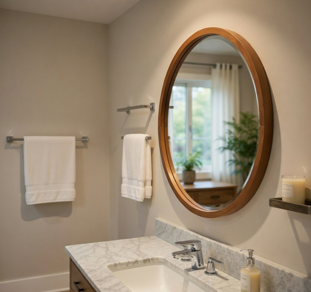 90 cm Round Wall Mirror with Mango Wood Frame