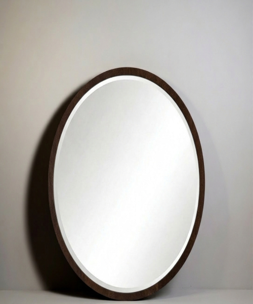 60 cm Round Wall Mirror with Walnut Finish 
