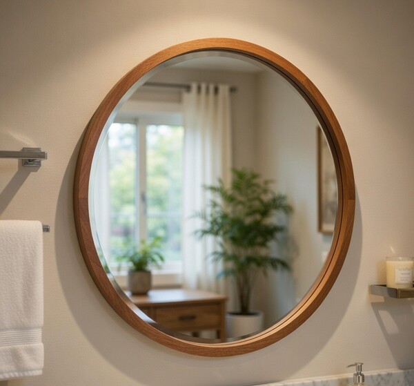 75 cm Round Wall Mirror with Mango Wood Frame with Walnut Finish 